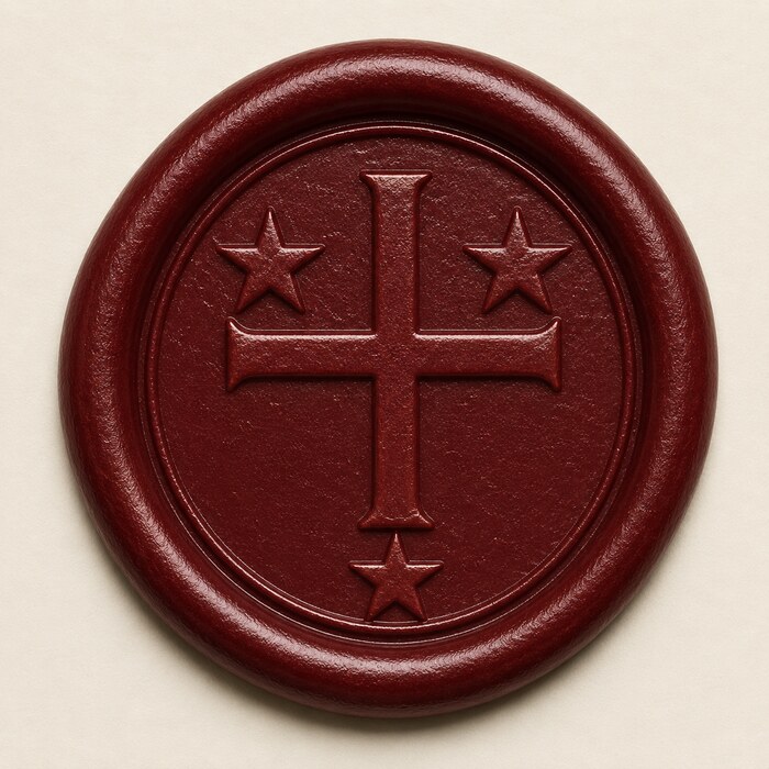 Major wax seal in burgundy, reduced coat of arms