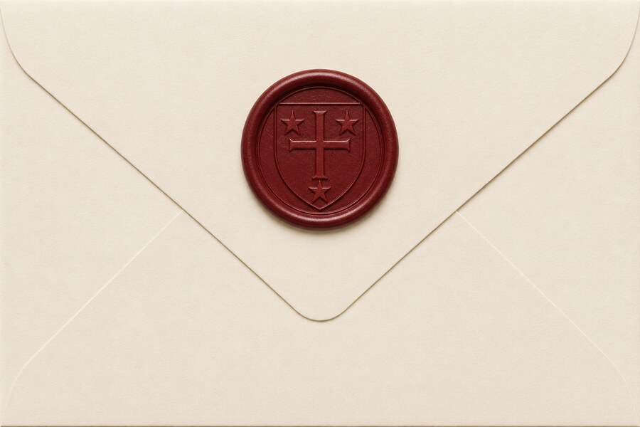Ceremonial wax seal placement on envelope flap